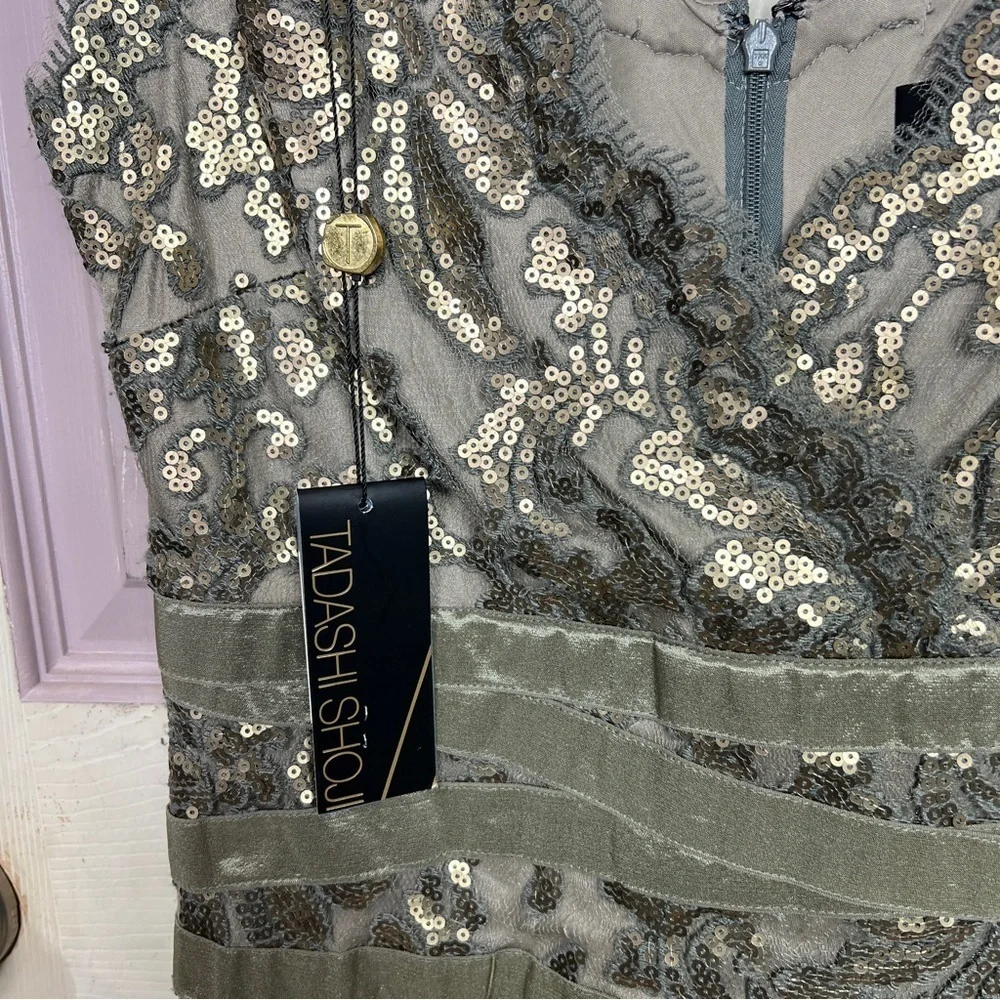 Tadashi Shoji Metallic Embellished Lace Sheath Spring Wedding Guest Dress Size 4